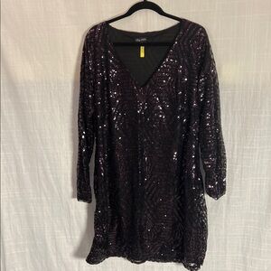 City Chic purple and Black Sequin Long Sleeve Dress